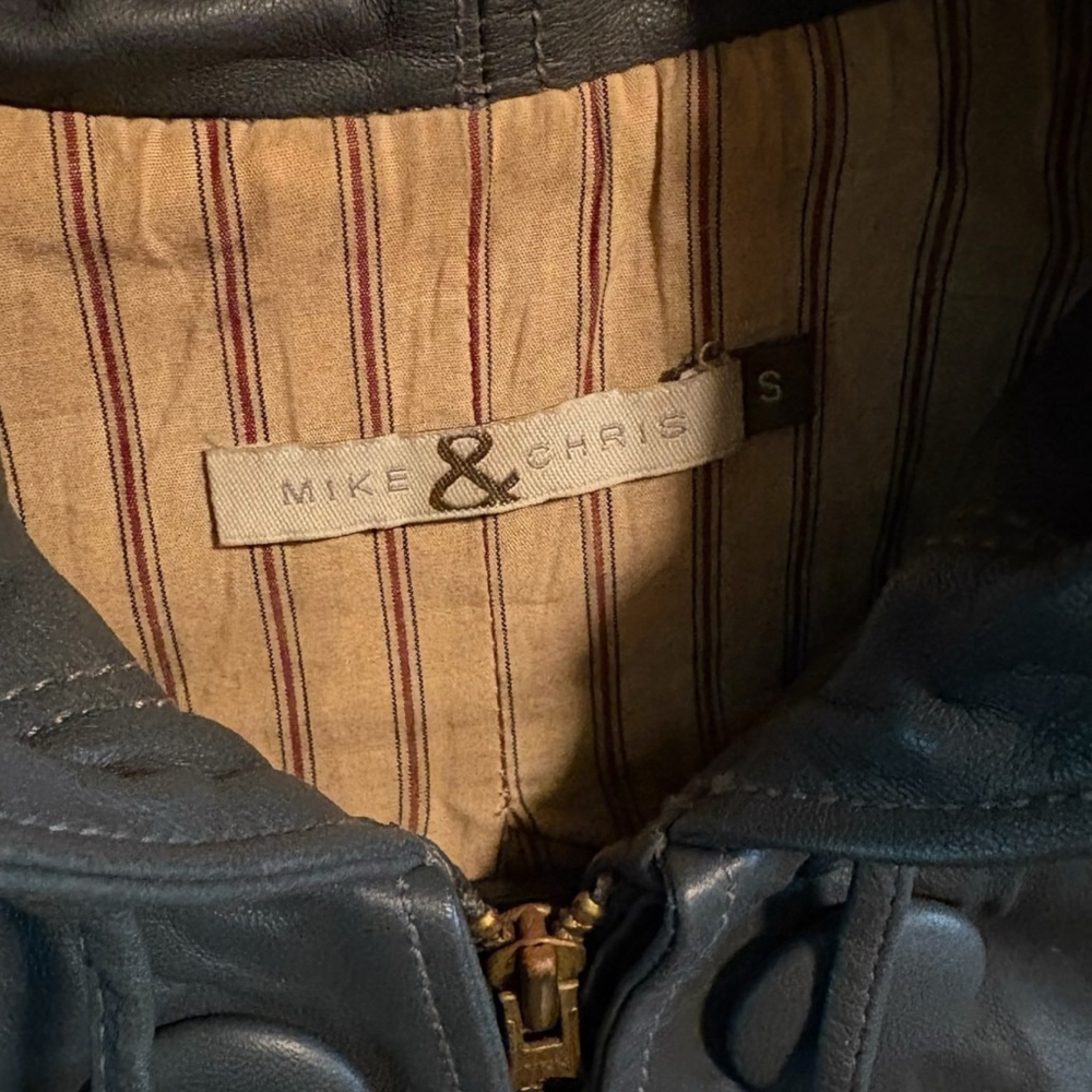 🛑SOLD🛑Mike & Chris VTG Rupert Double Breasted Hooded Grey Leather Jacket S - Picture 5 of 10